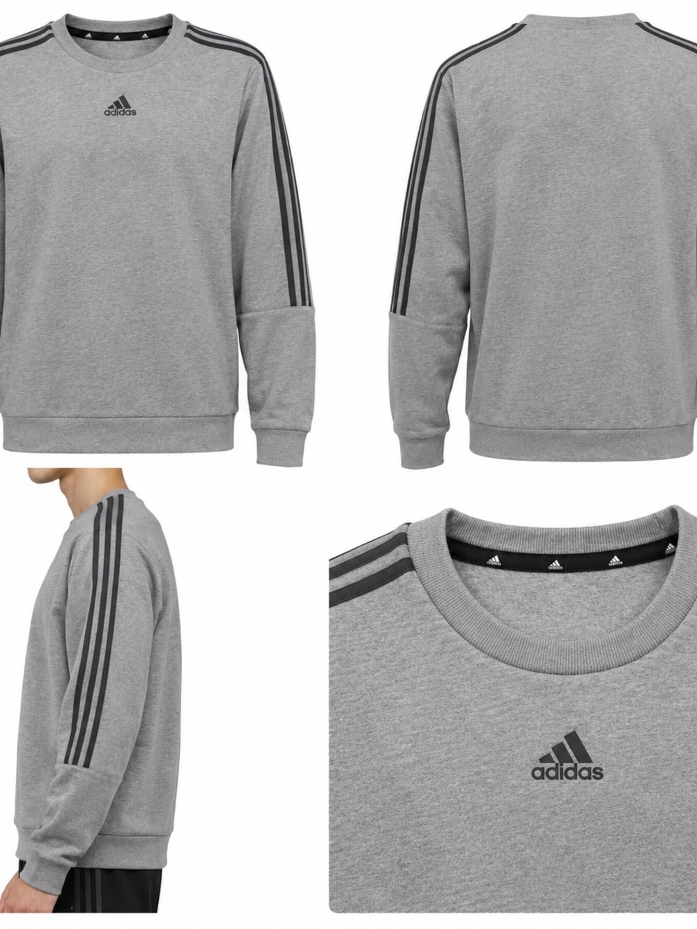 adidas Grey Crewneck Sweatshirt with Black 3-Stripes